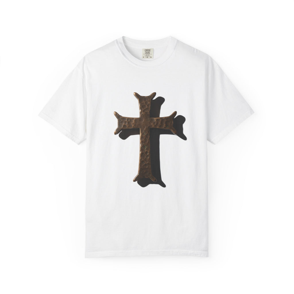 Rustic Cross T-shirt | Psalm 28:7 Back Typography