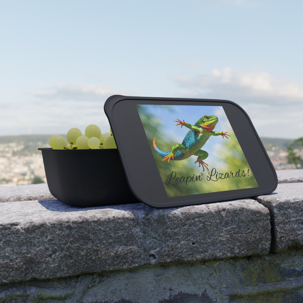 Colorful Lizard Print Bento Box | PLA Lunch Container with Utensils