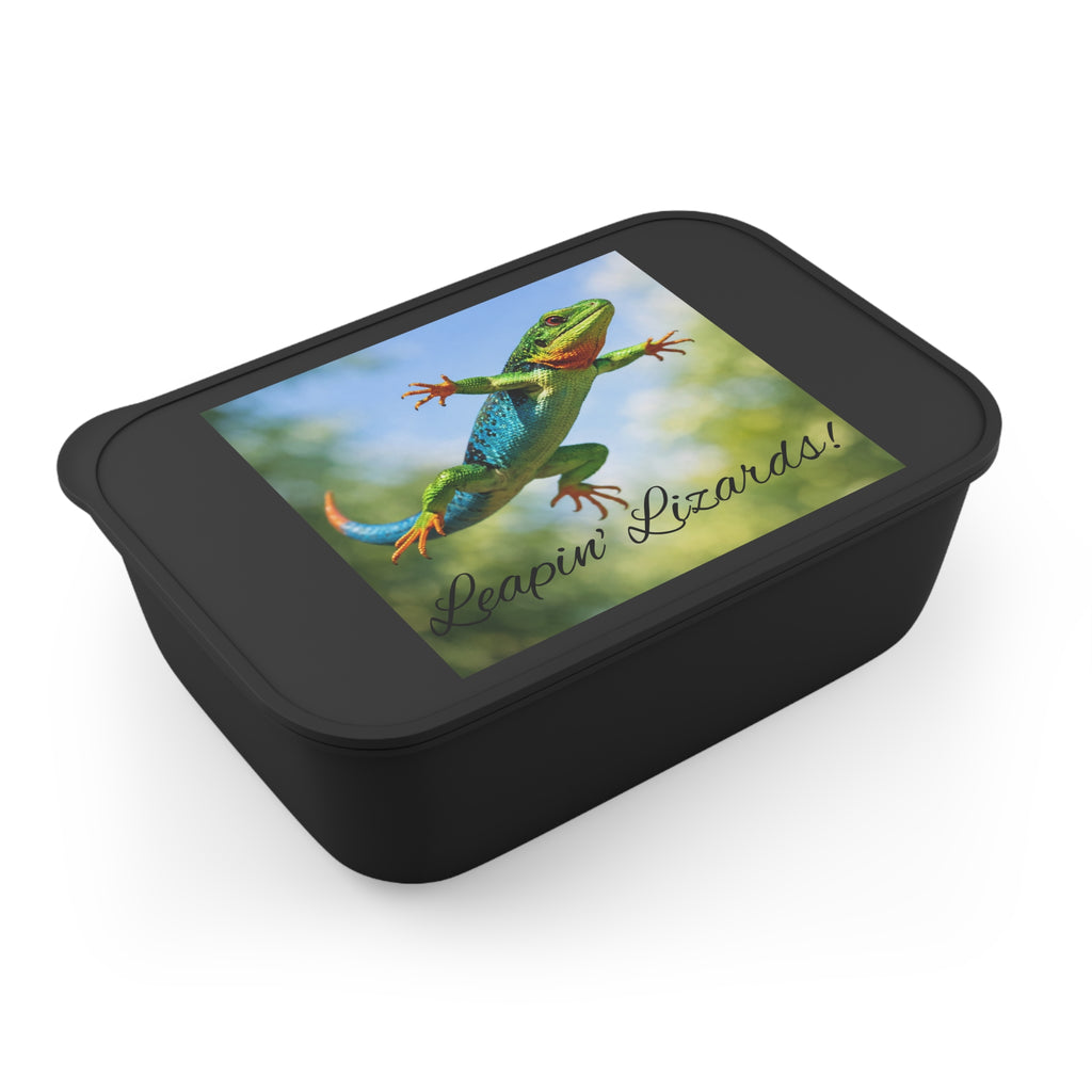 Colorful Lizard Print Bento Box | PLA Lunch Container with Utensils