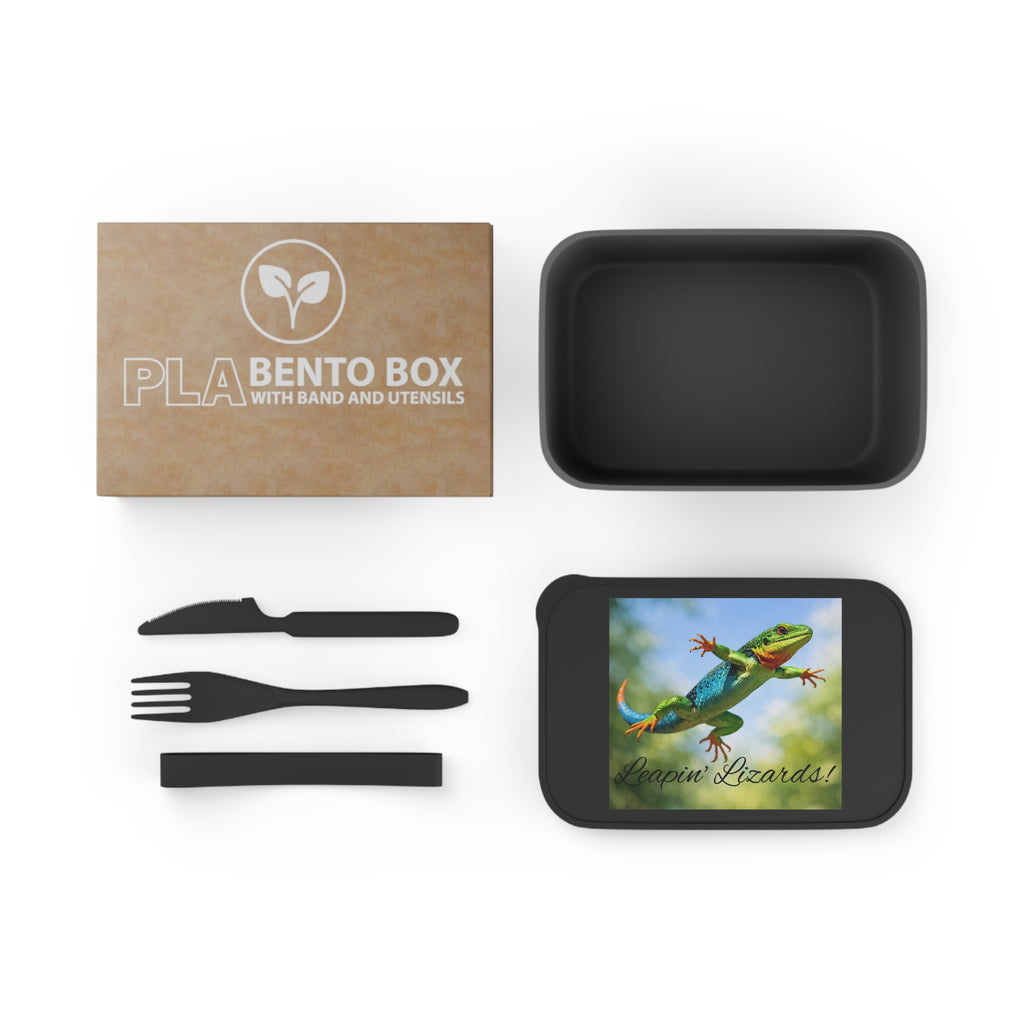 Colorful Lizard Print Bento Box | PLA Lunch Container with Utensils