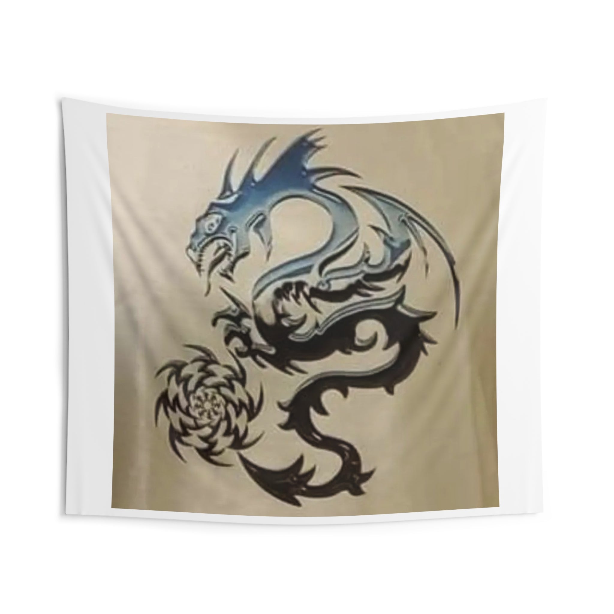 Dragon Wall Tapestry — Tribal Blue Dragon Indoor Tapestry for Bedroom, Lounge & Boho Decor