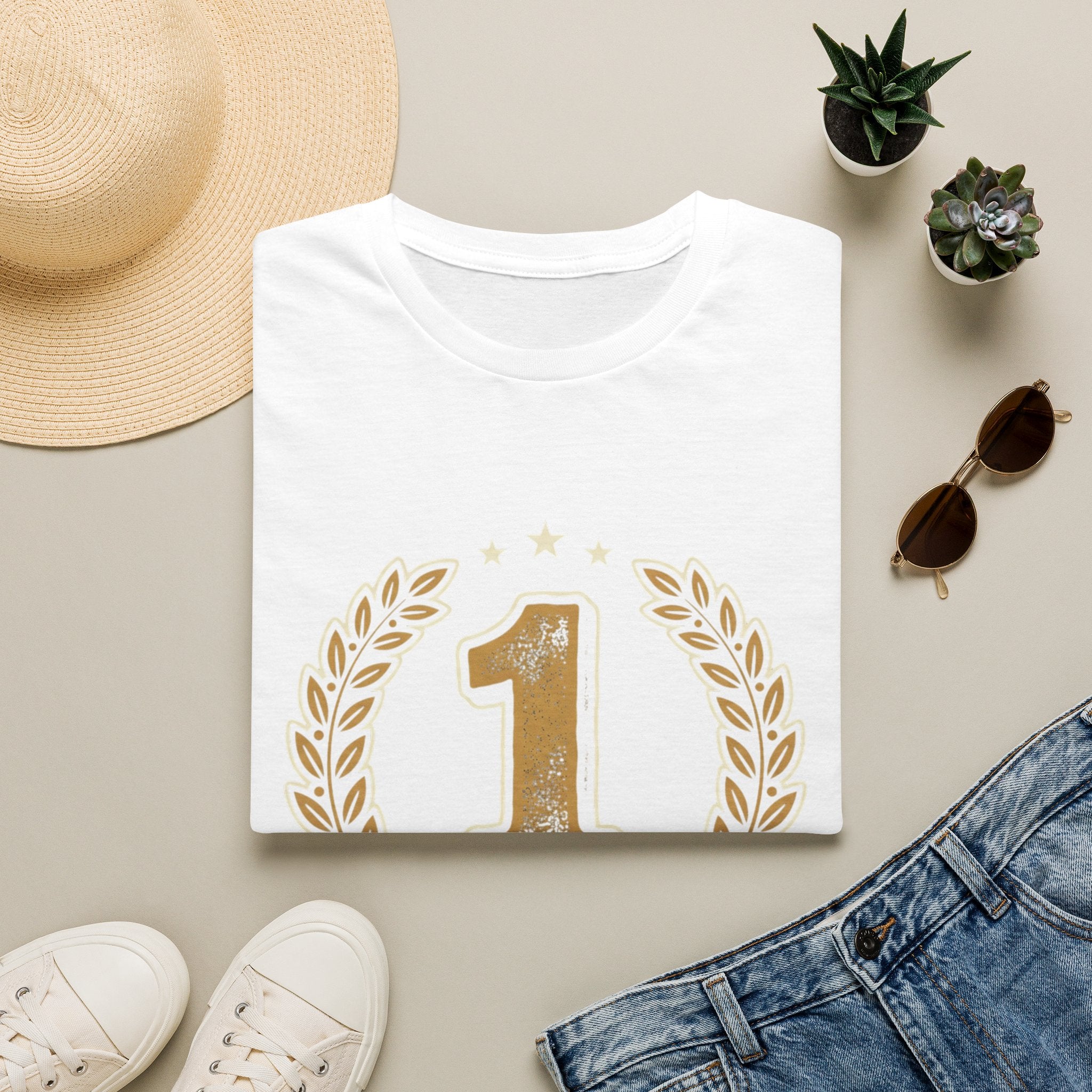 Gold Number 1 DAD T-Shirt | Fathers Day Tee, Champion Laurel Design