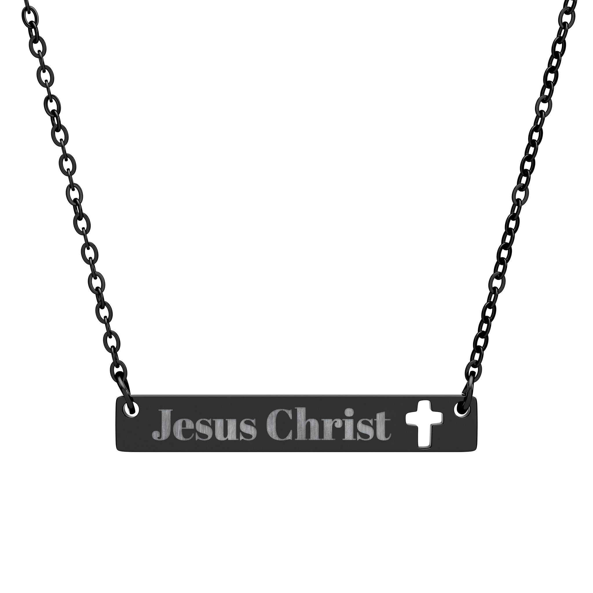 Jesus Christ Cutout Cross Bar Necklace | Engraved Religious Necklace