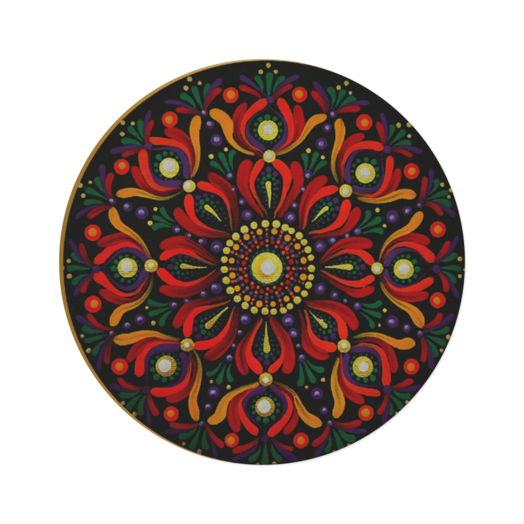 Mandala Floral Round Rug — Boho Red & Black Decorative Floor Mat