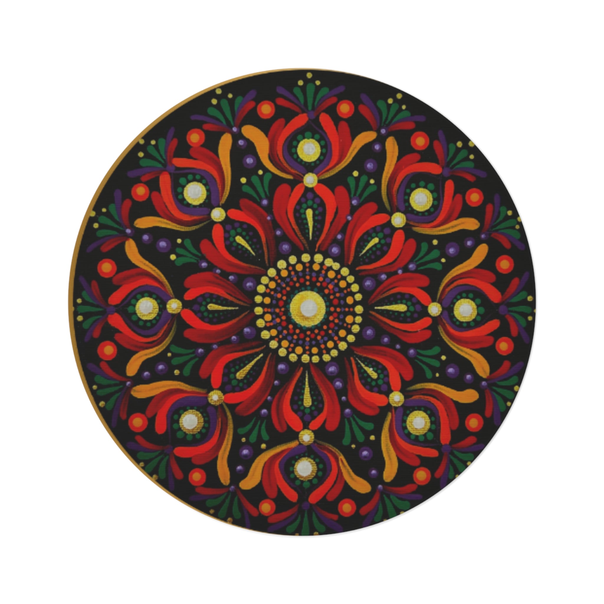 Mandala Floral Round Rug — Boho Red & Black Decorative Floor Mat