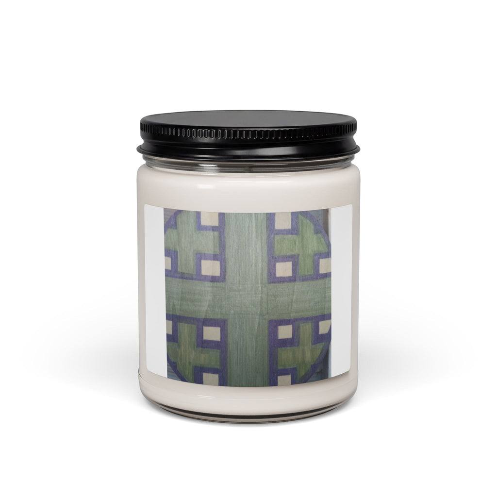 Geometric Green Plaid Candle, Soy Jar 9oz | Abstract Pattern Home Decor