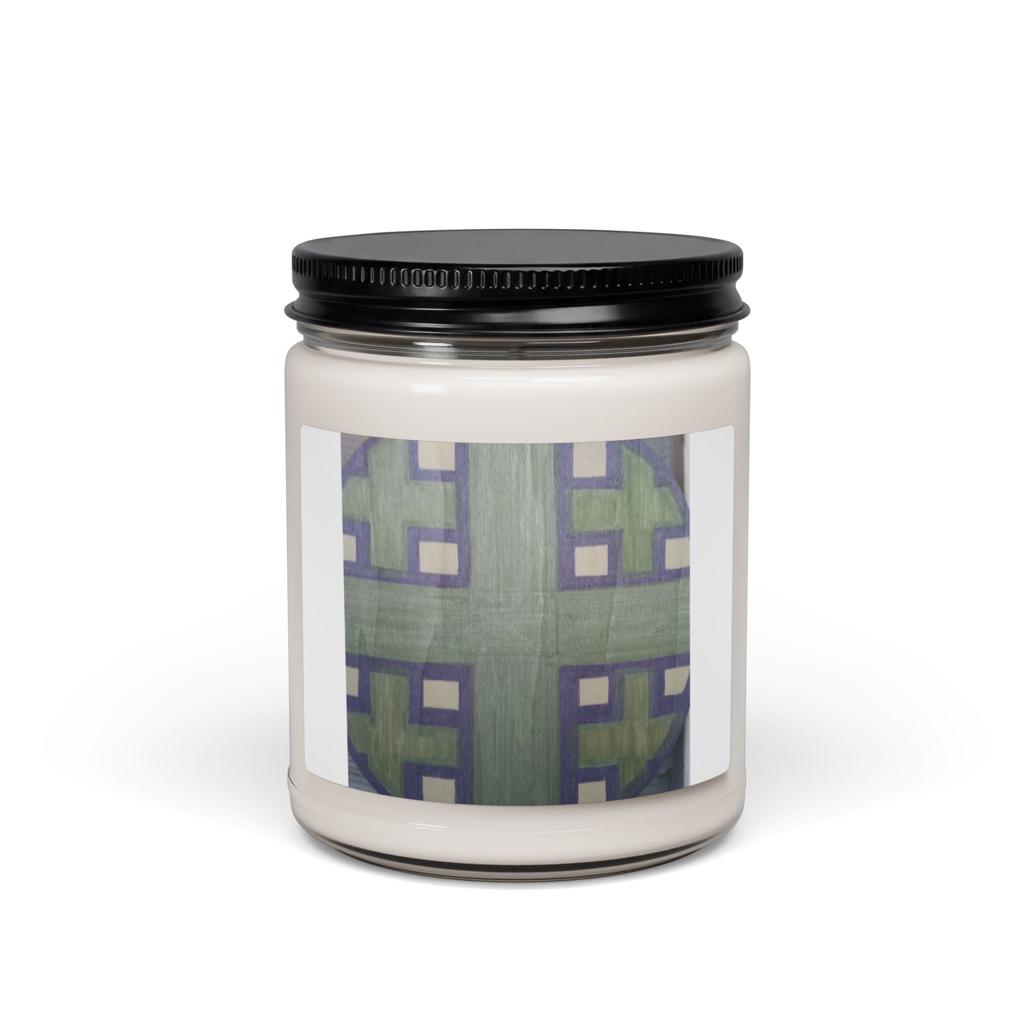 Geometric Green Plaid Candle, Soy Jar 9oz | Abstract Pattern Home Decor