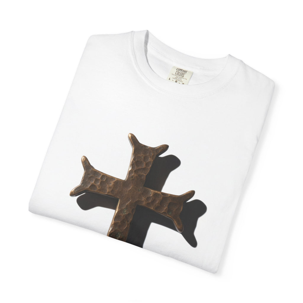 Rustic Cross T-shirt | Psalm 28:7 Back Typography