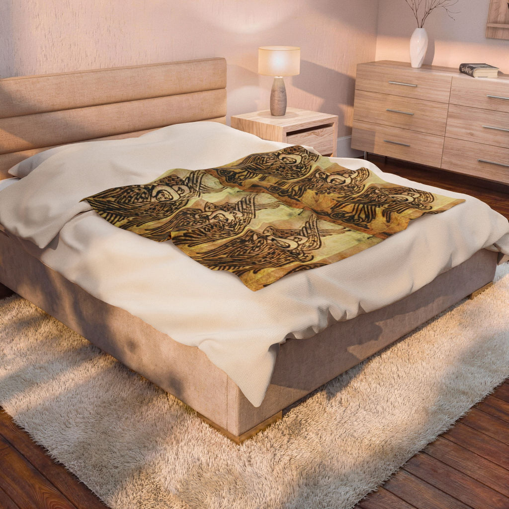 Velveteen Plush Blanket — Vintage Angel Pattern Cozy Throw
