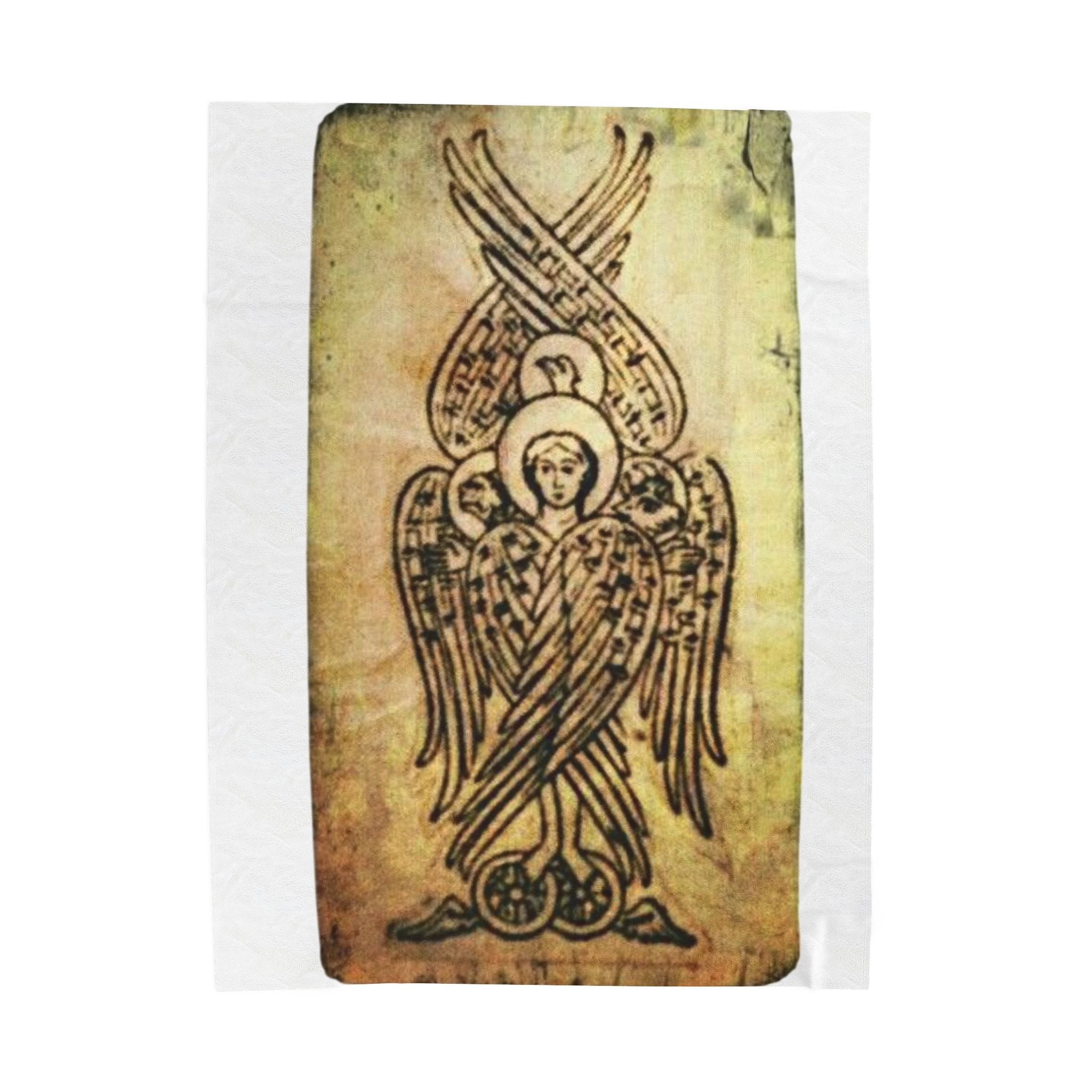 Angel Icon Velveteen Plush Blanket — Byzantine Seraphim Throw