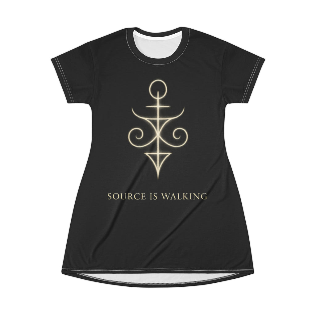 Mystic Sigil T-Shirt Dress — "Source Is Walking" Spiritual Graphic Dress
