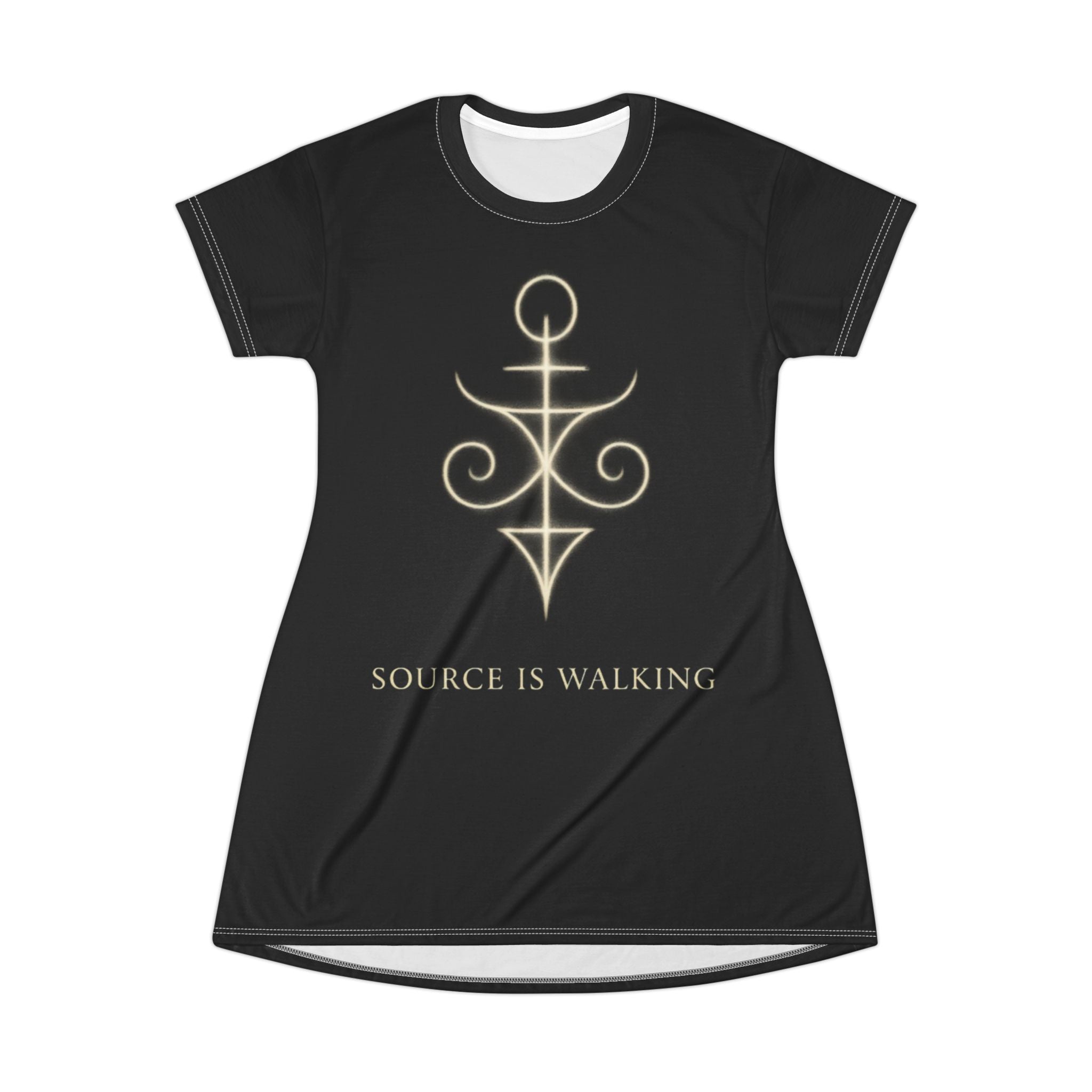 Mystic Sigil T-Shirt Dress — "Source Is Walking" Spiritual Graphic Dress