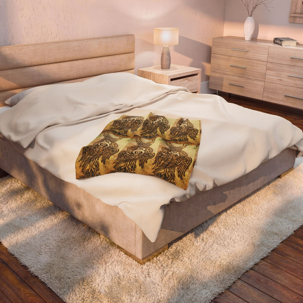Velveteen Plush Blanket — Vintage Angel Pattern Cozy Throw