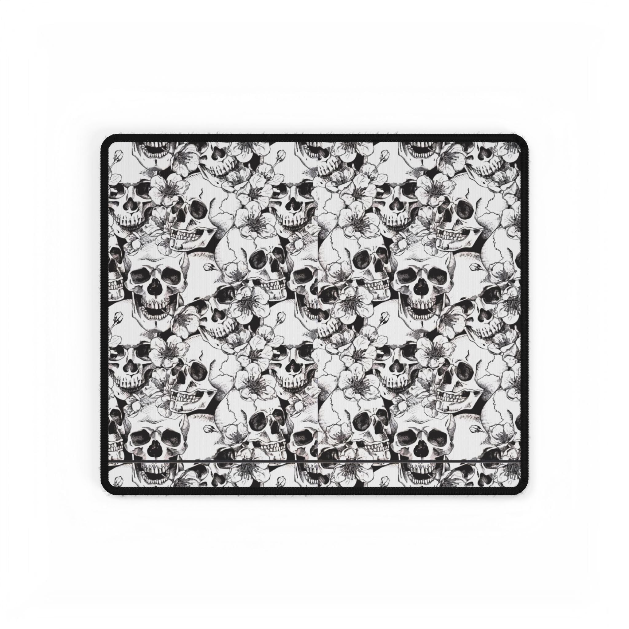 Skull and Flowers Desk Mat | Black White Floral Skull Mousepad