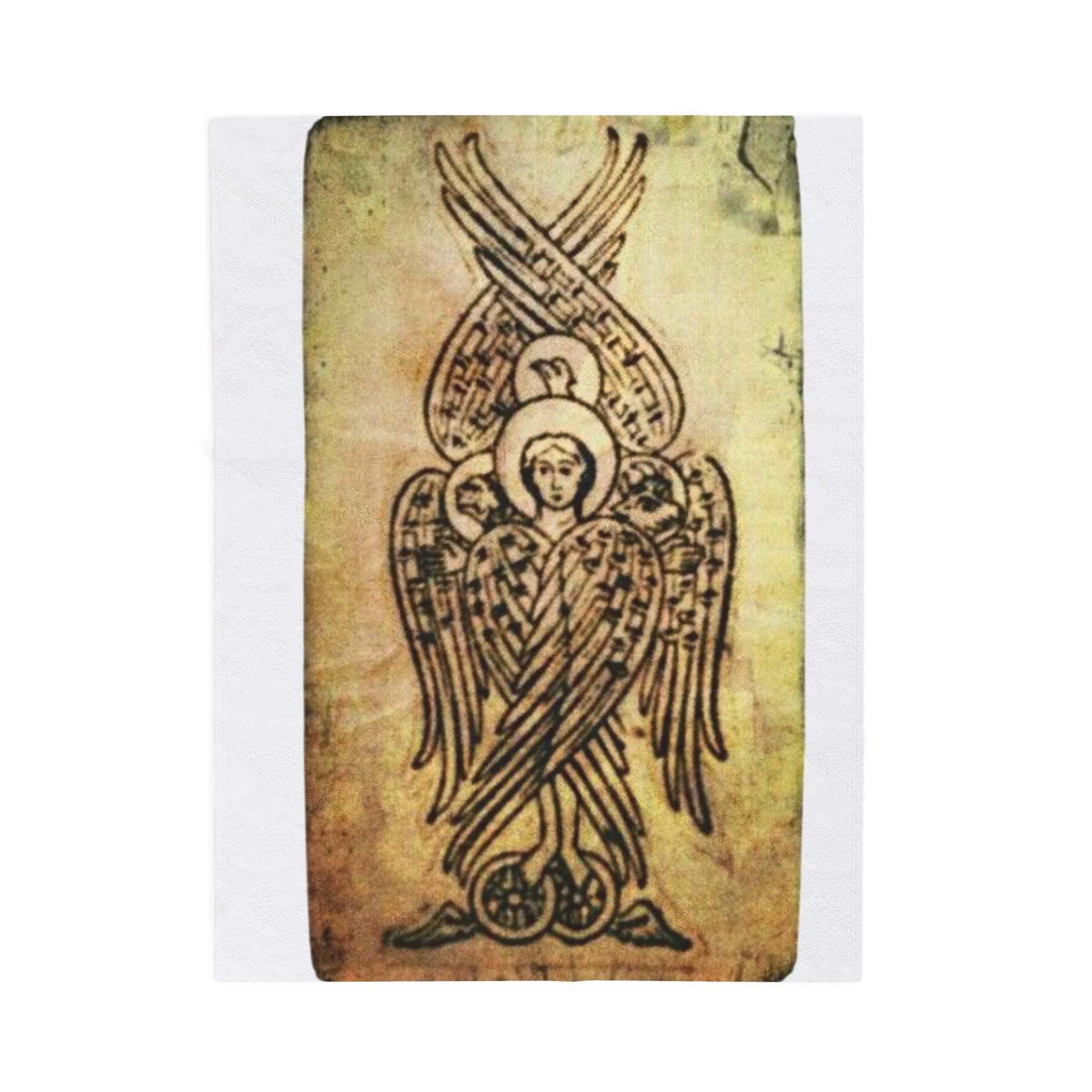 Angel Icon Velveteen Plush Blanket — Byzantine Seraphim Throw
