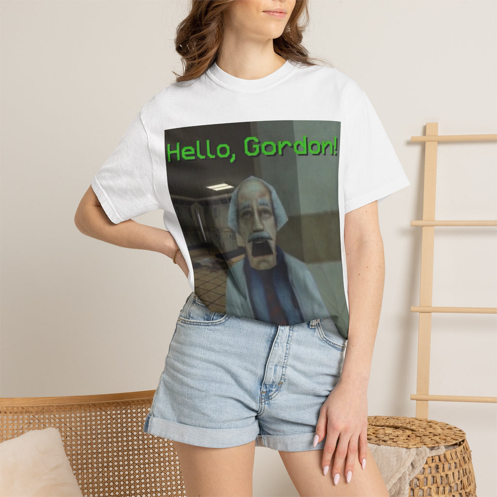 Hello, Gordon! Retro Game Scientist T-shirt | Video Game Meme Tee