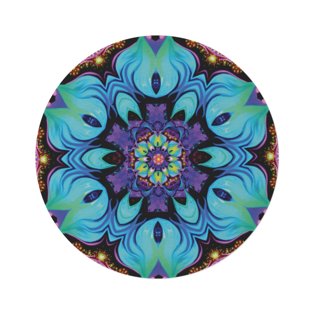 Bohemian Blue Floral Mandala Round Rug
