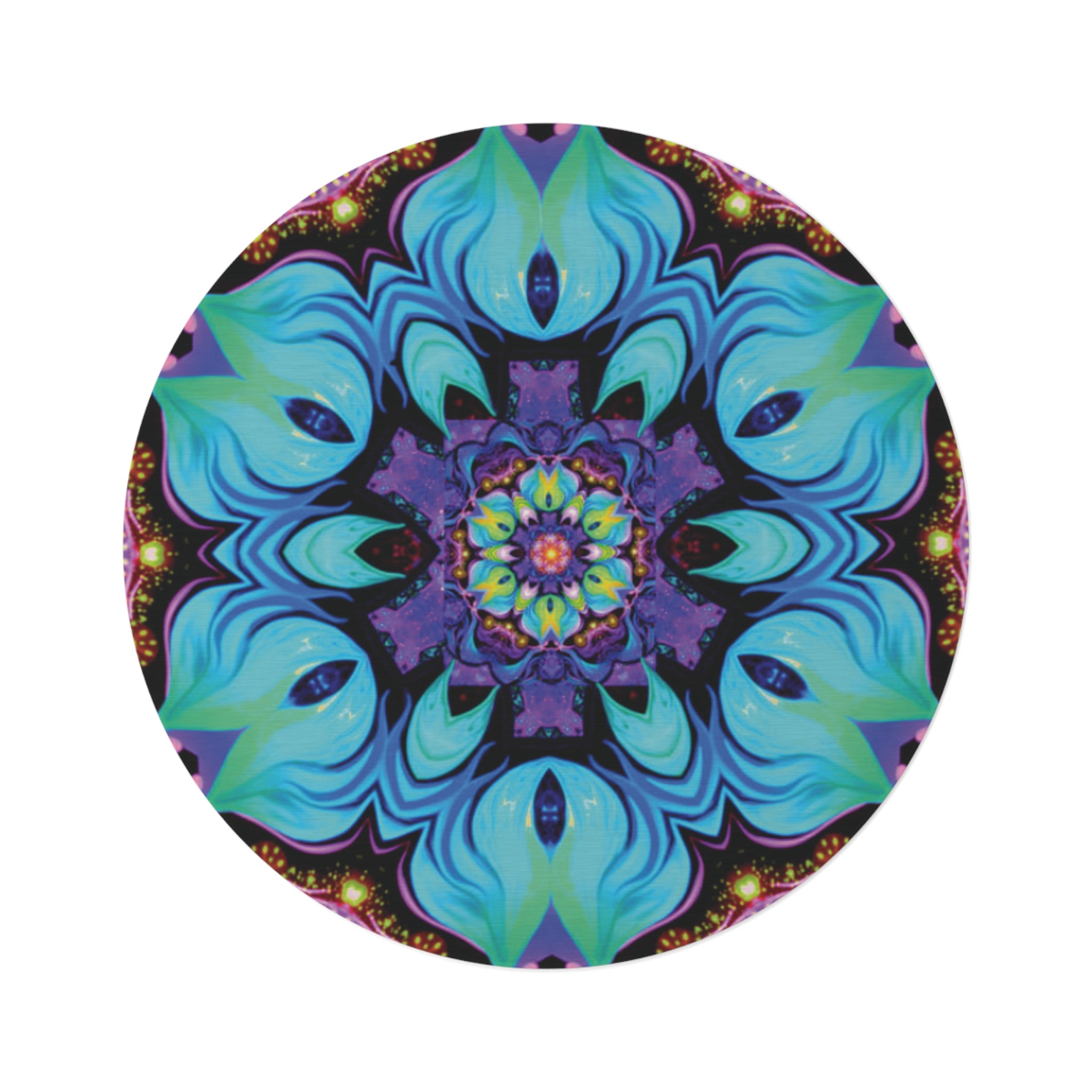 Bohemian Blue Floral Mandala Round Rug