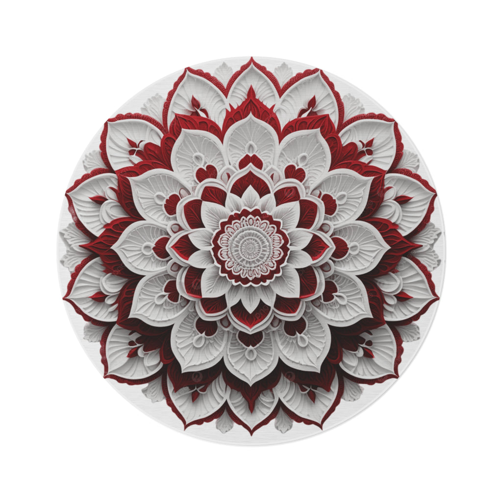 Red White Floral Mandala Round Rug | Boho Home Decor, Floor Mat