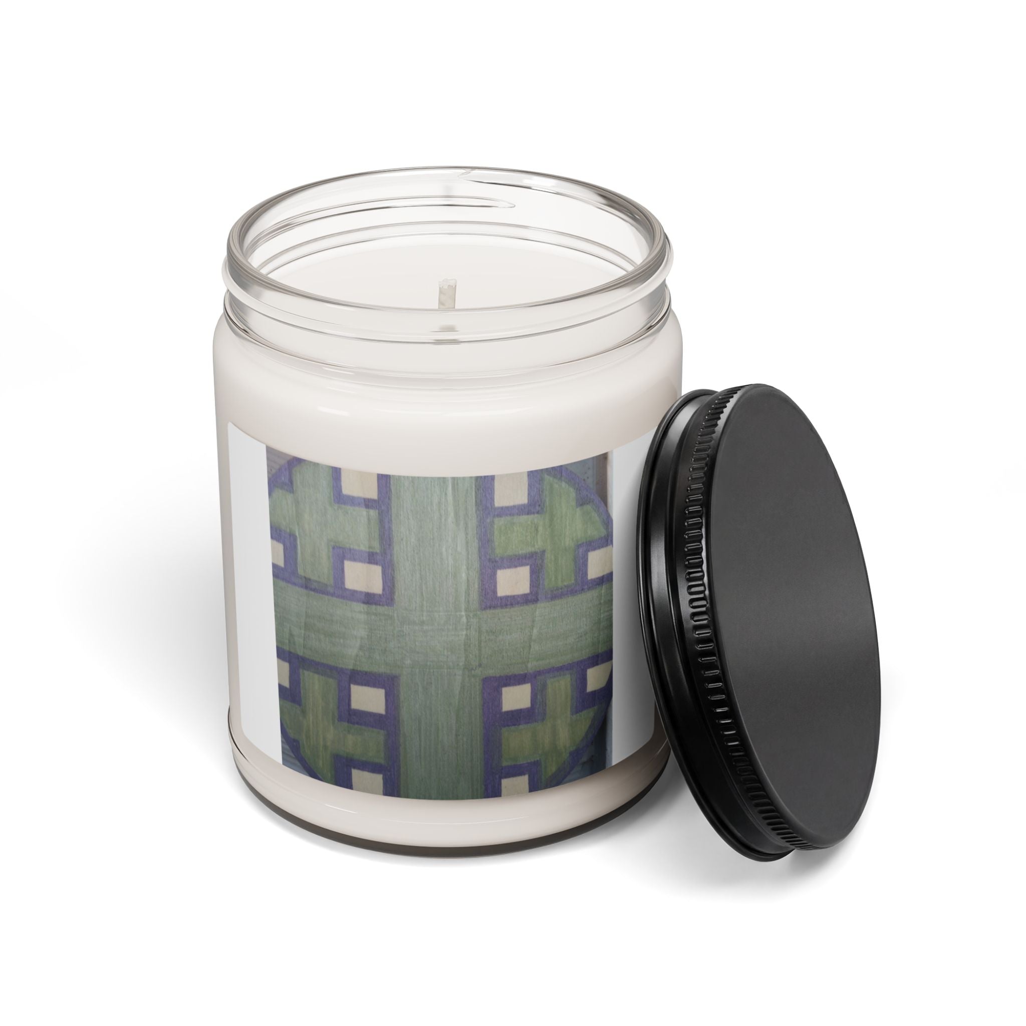Geometric Green Plaid Candle, Soy Jar 9oz | Abstract Pattern Home Decor