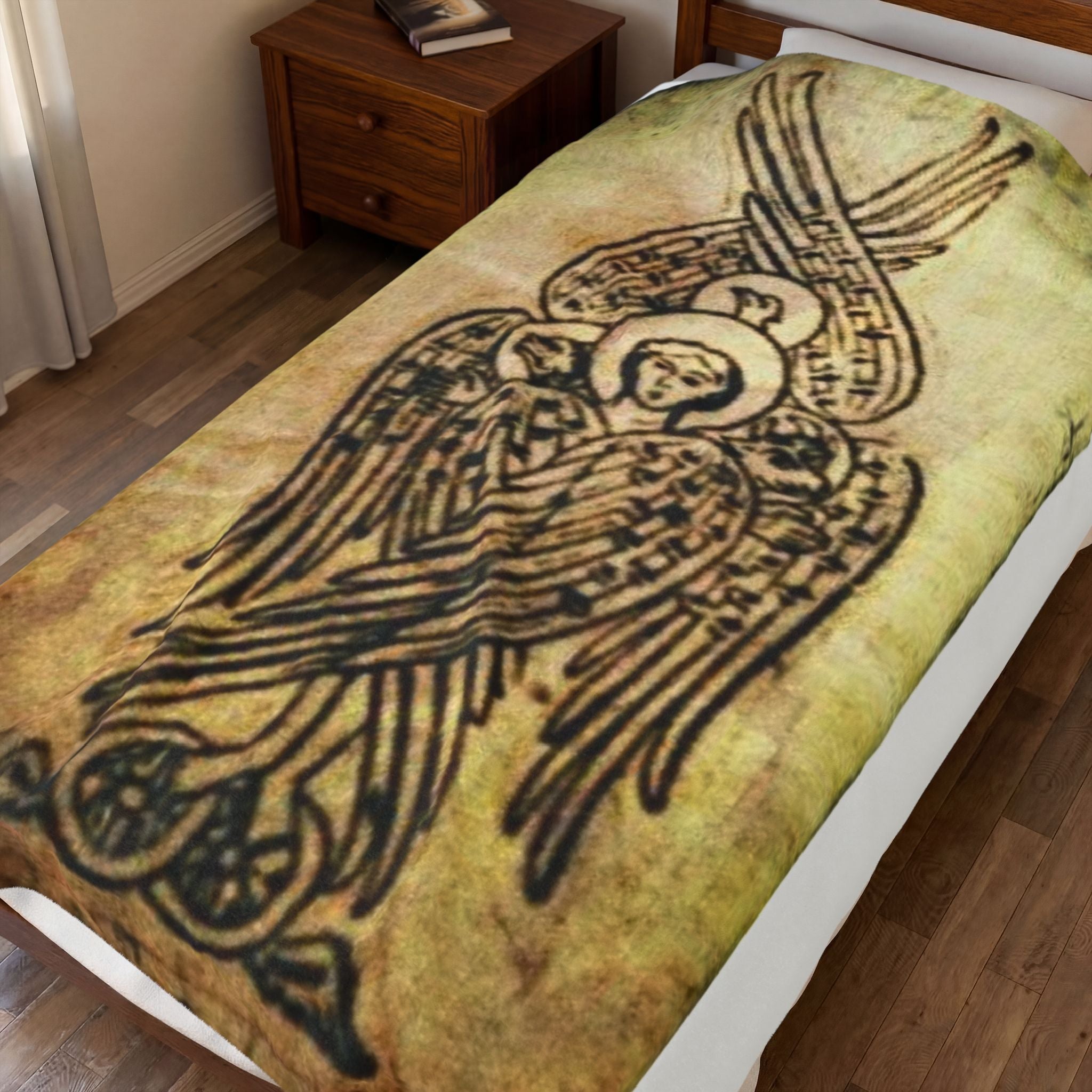 Angel Icon Velveteen Plush Blanket — Byzantine Seraphim Throw